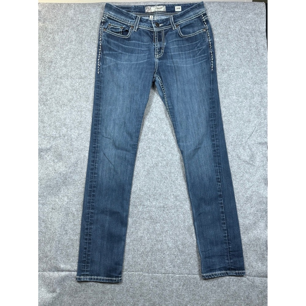 BKE Harper Skinny Jeans Womens 29R Medium Wash Embroidered Studded Denim 29x31.5